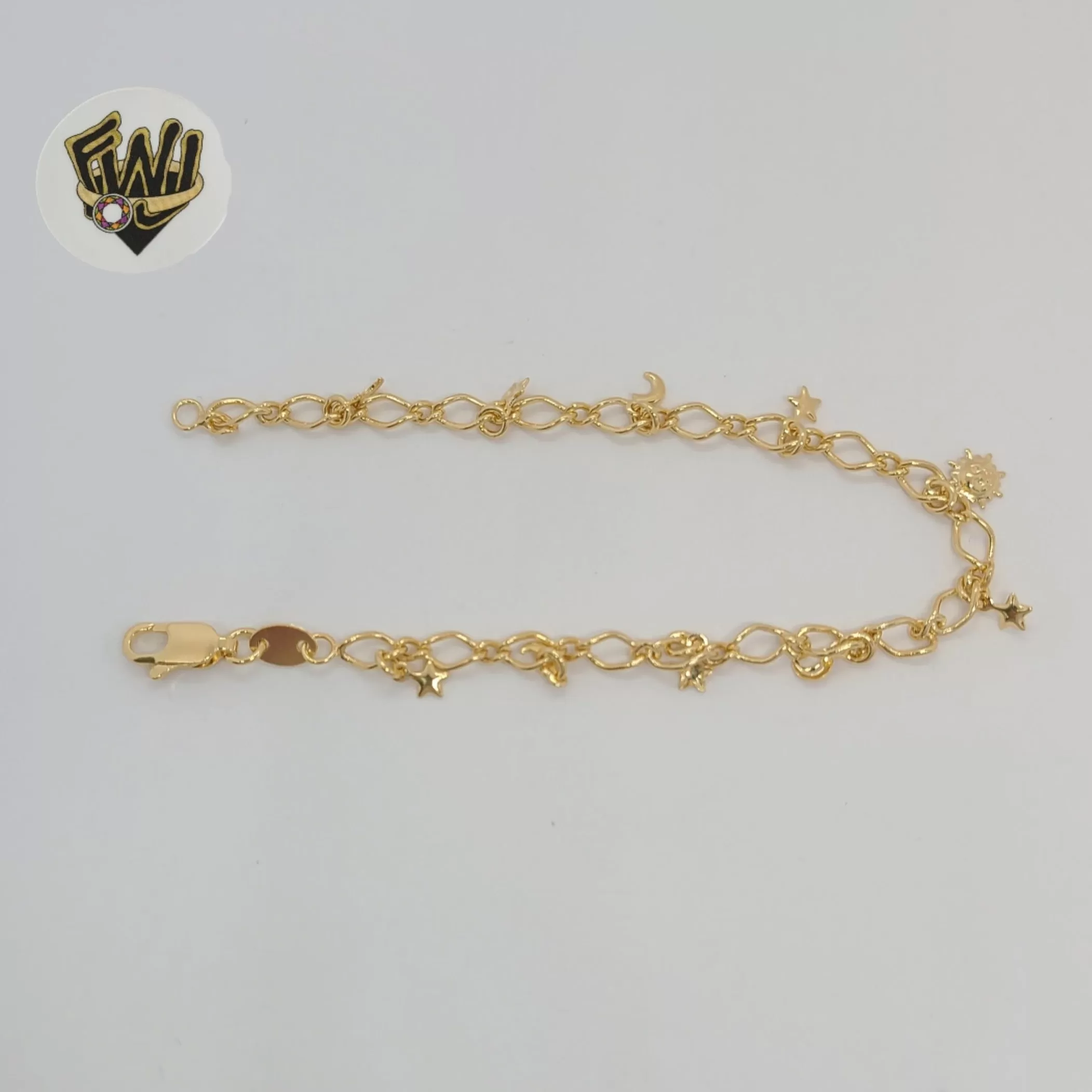 (1-0607-1) Gold Laminate - 4mm Charms Link Bracelet - 7.5 - BGF