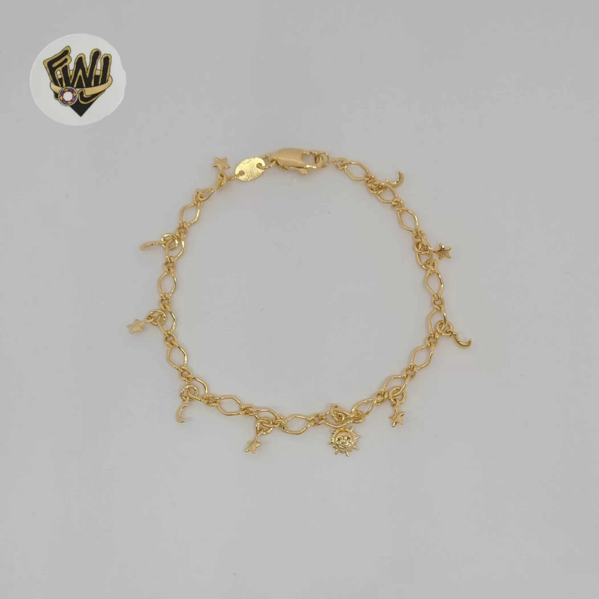 (1-0607-1) Gold Laminate - 4mm Charms Link Bracelet - 7.5 - BGF