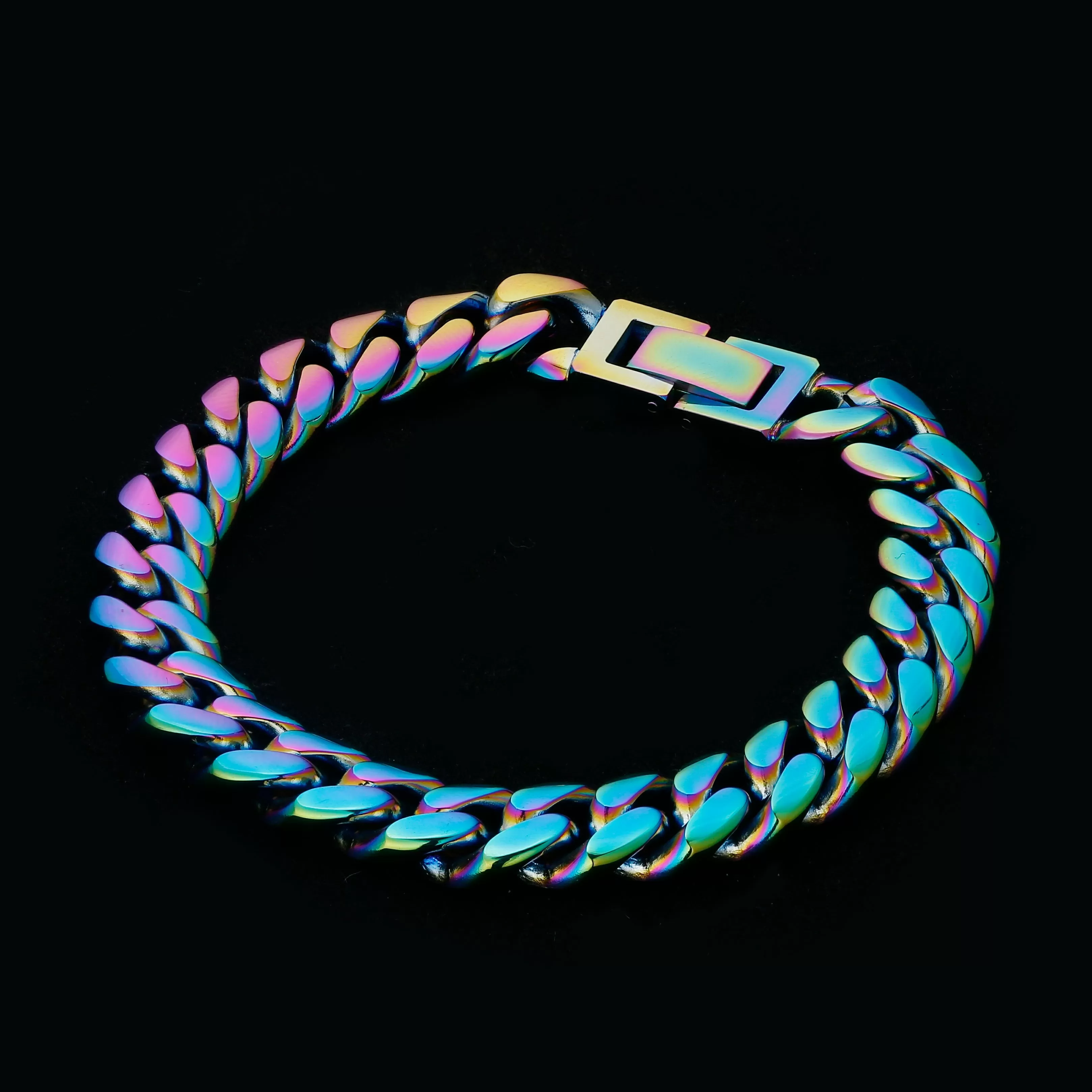 10mm Rainbow Miami Cuban Link Bracelet for Men - KRKC