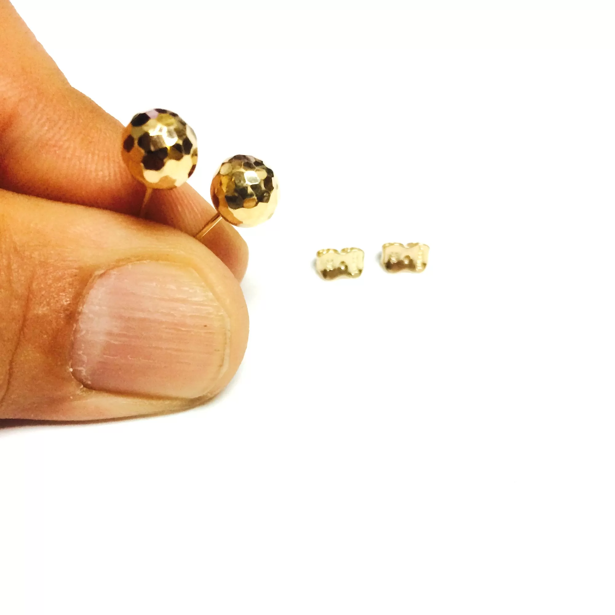 14k Gold Hammered Finish Ball Stud Earrings, 7mm