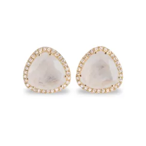 14K Gold Moonstone and Diamond Stud Earrings