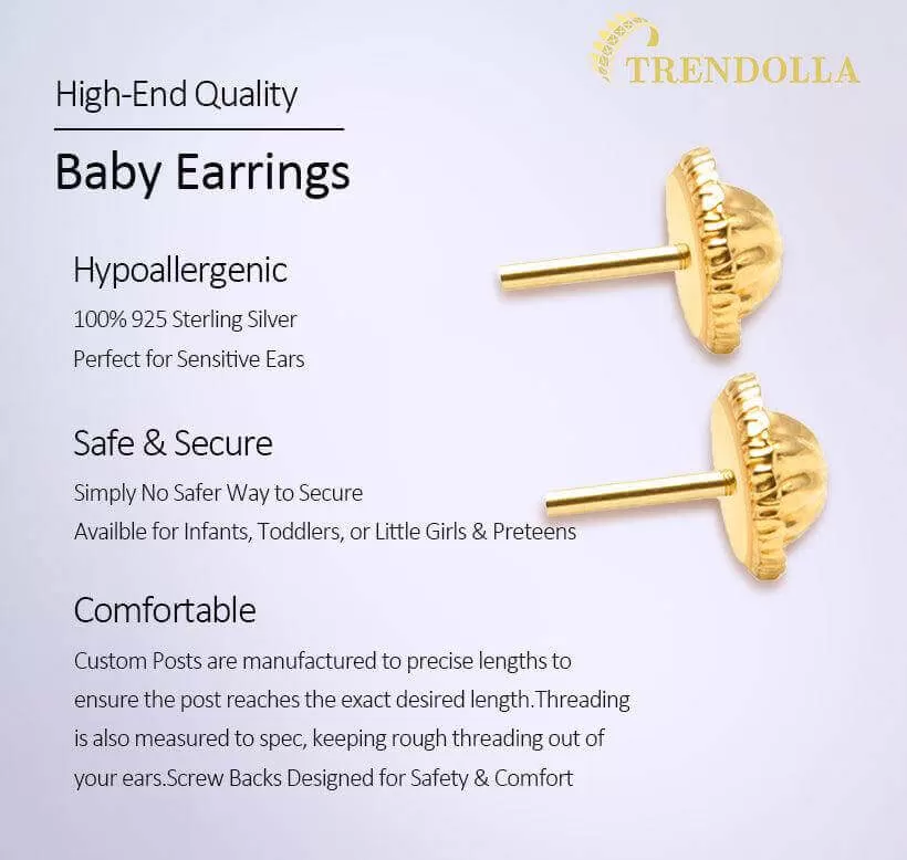 14k Gold Plated Simple AAA CZ Hearts Baby Children Screw Back Earrings