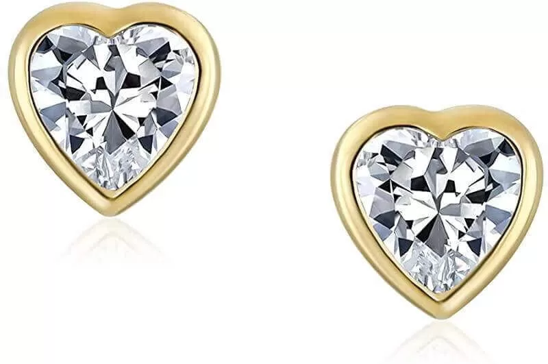 14k Gold Plated Simple AAA CZ Hearts Baby Children Screw Back Earrings