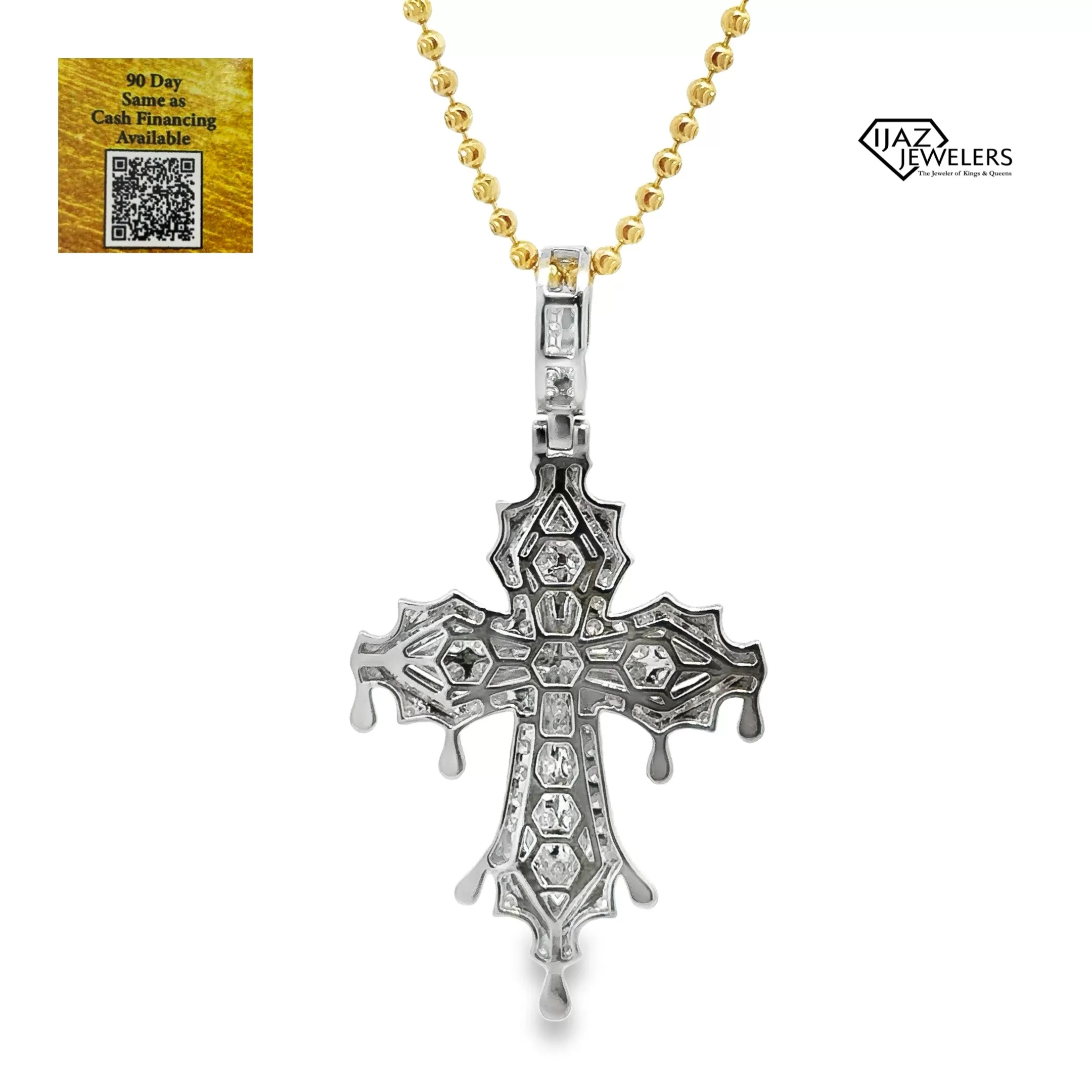 14K White Gold 2.21 Diamond Drippy Cross