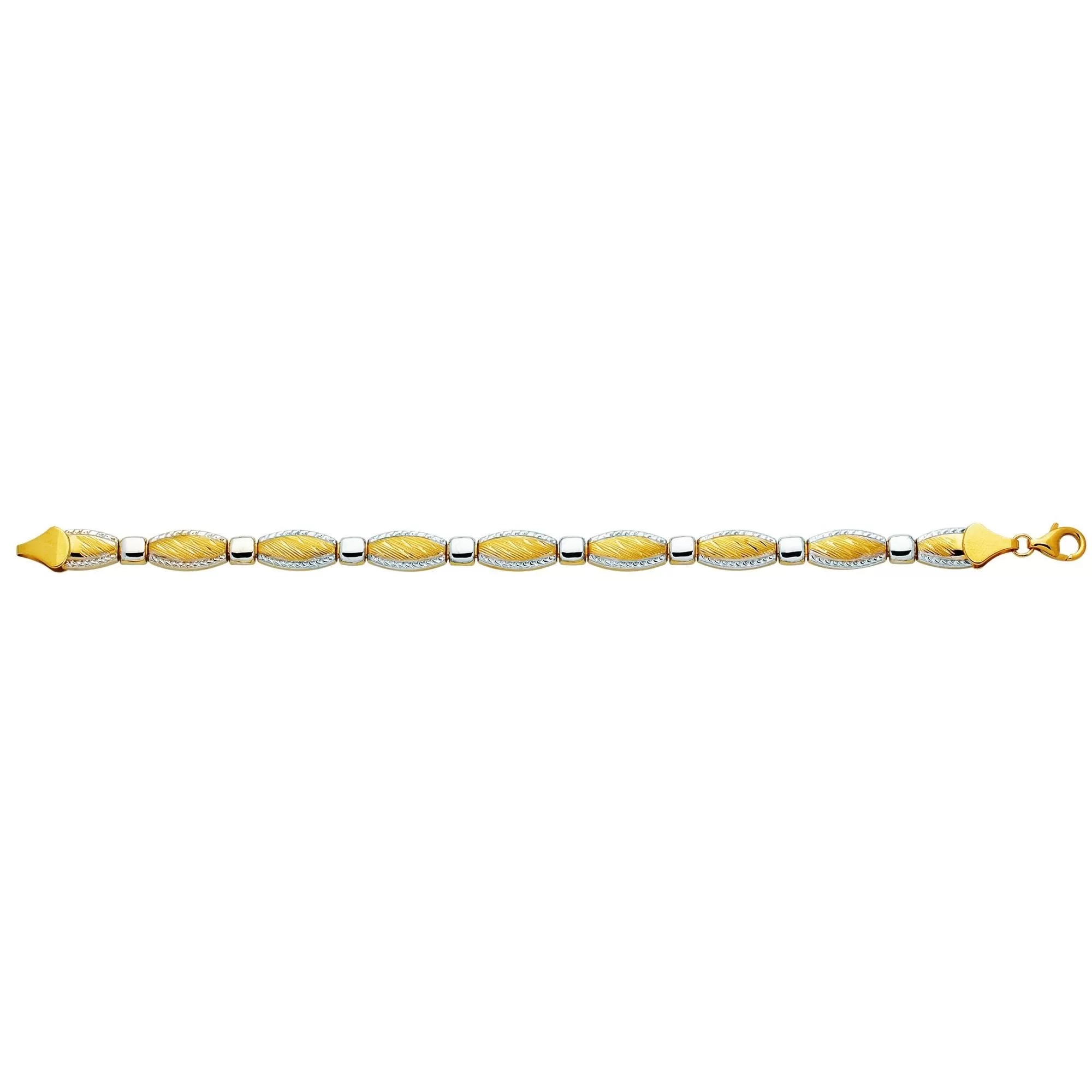 14k Yellow And White Gold Pear Shape Links Bracelet, 7,25