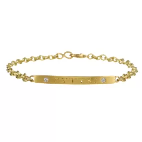 18 & 20K Gold Bar Bracelet with Hand Engraved Lettering and Diamonds