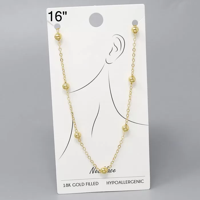 18K Gold Dipped Metal Bead Chain Necklace - 16"