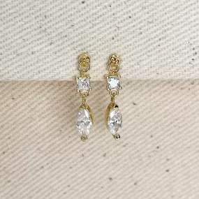 18k Gold Filled Princess Cut and Marquise CZ Dangling Earrings