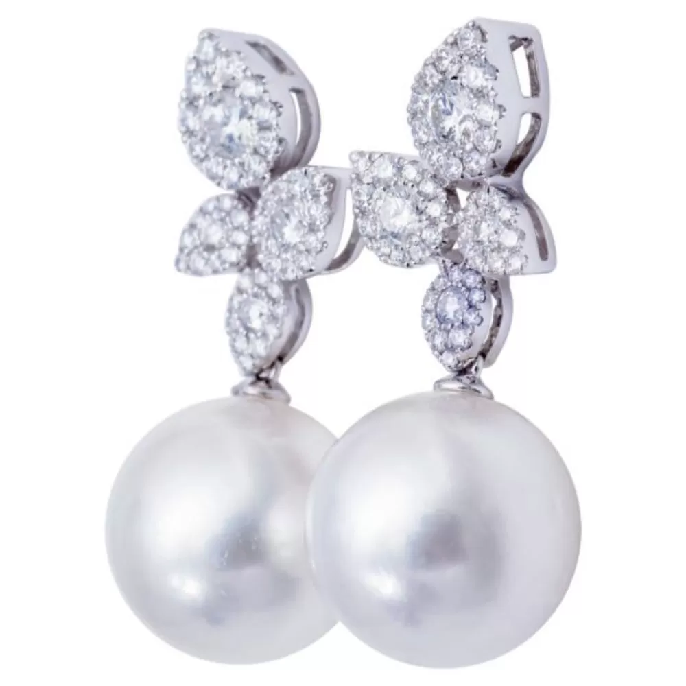 18k White South Sea Pearl Earrings, 12-13mm