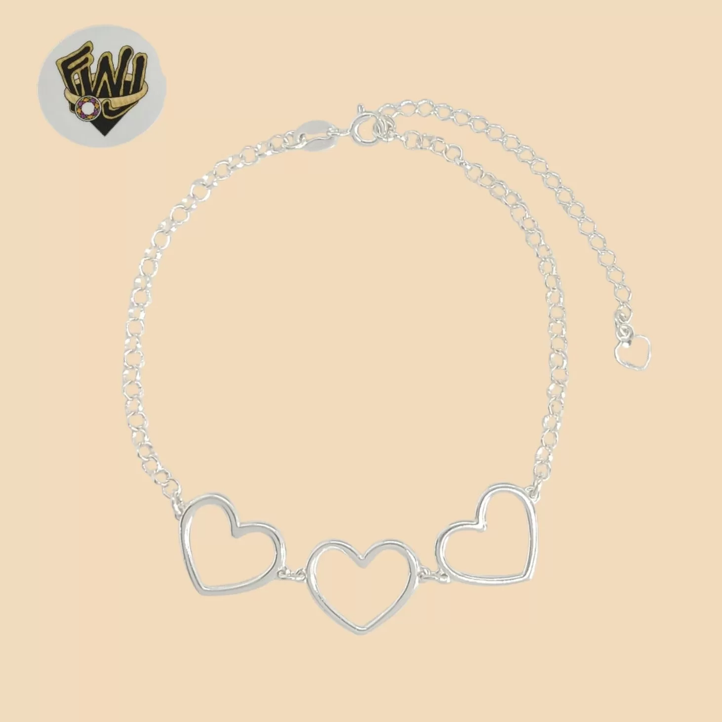 (2-0436) 925 Sterling Silver - 3mm Rolo Link Heart Bracelet.