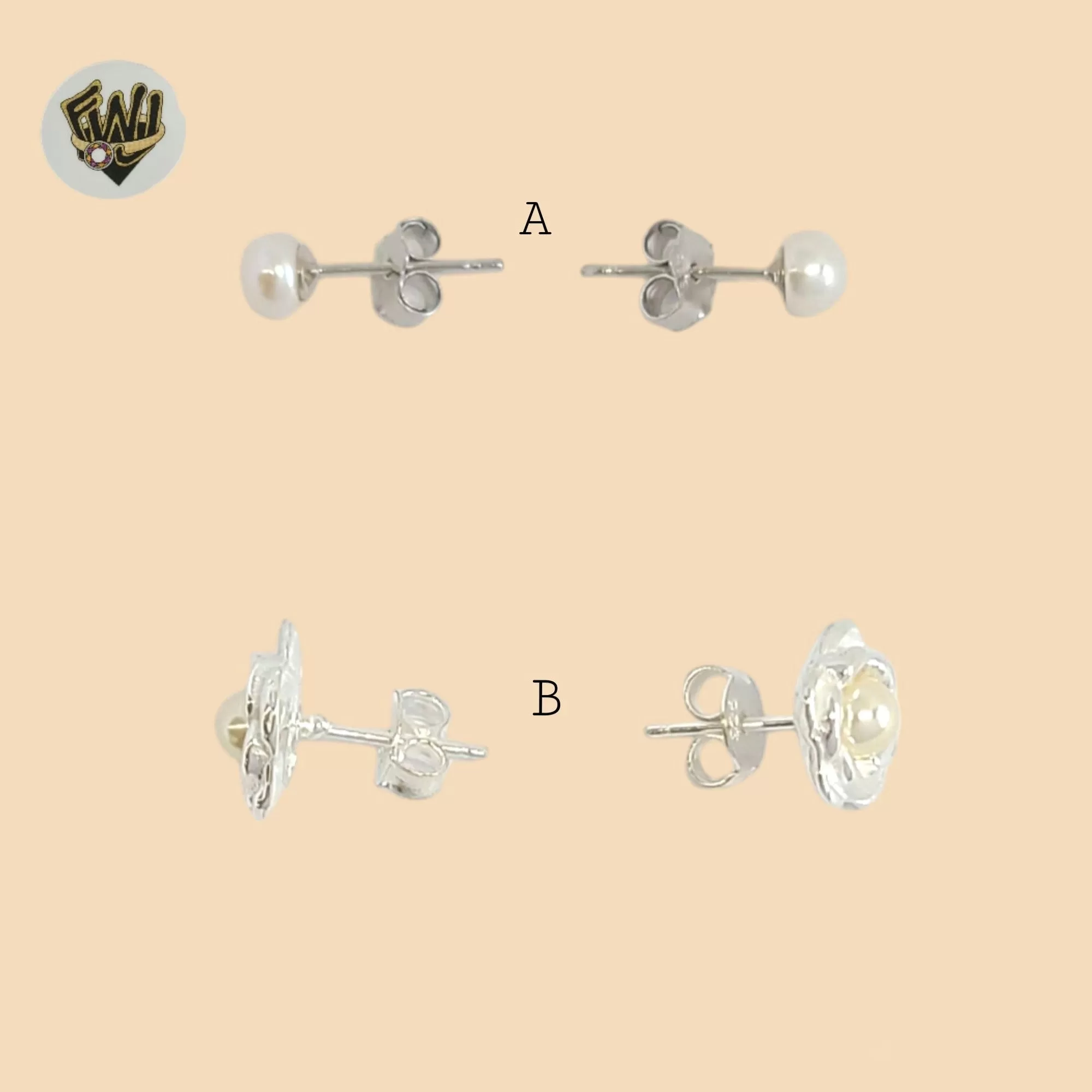 (2-3430) 925 Sterling Silver - Pearl Stud Earrings.