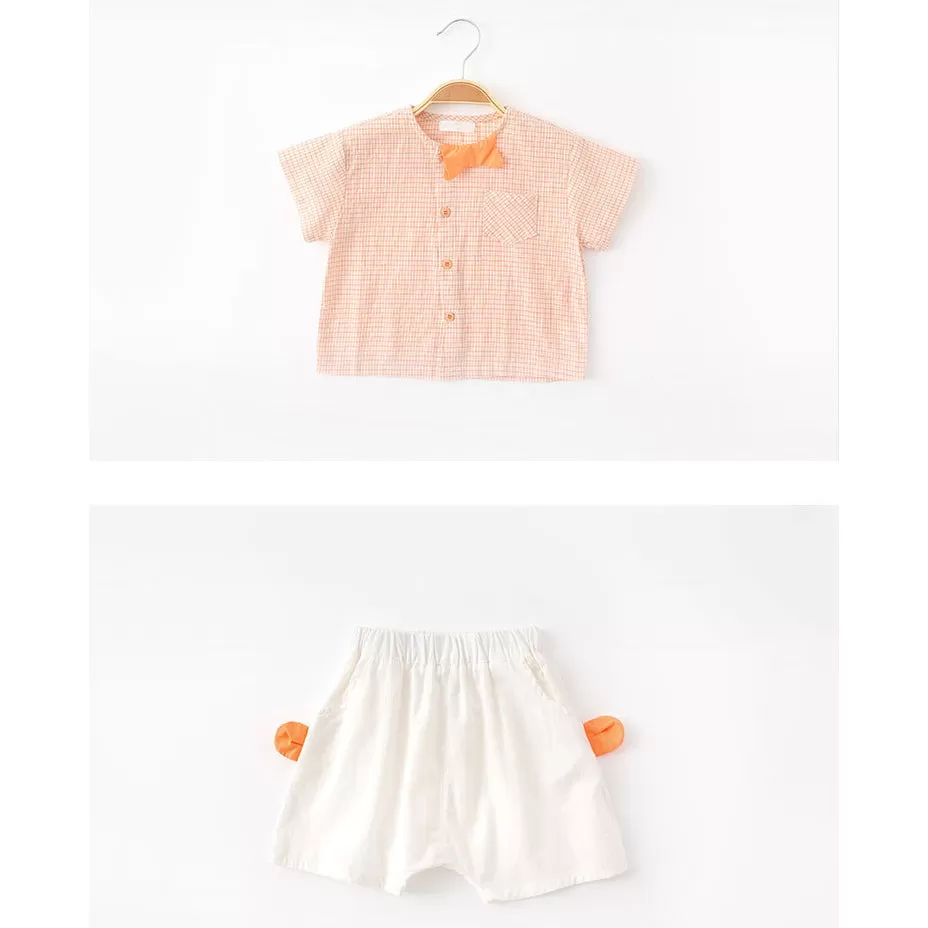 2 Pieces Set Baby Boys Checked Tops And Solid Color Shorts