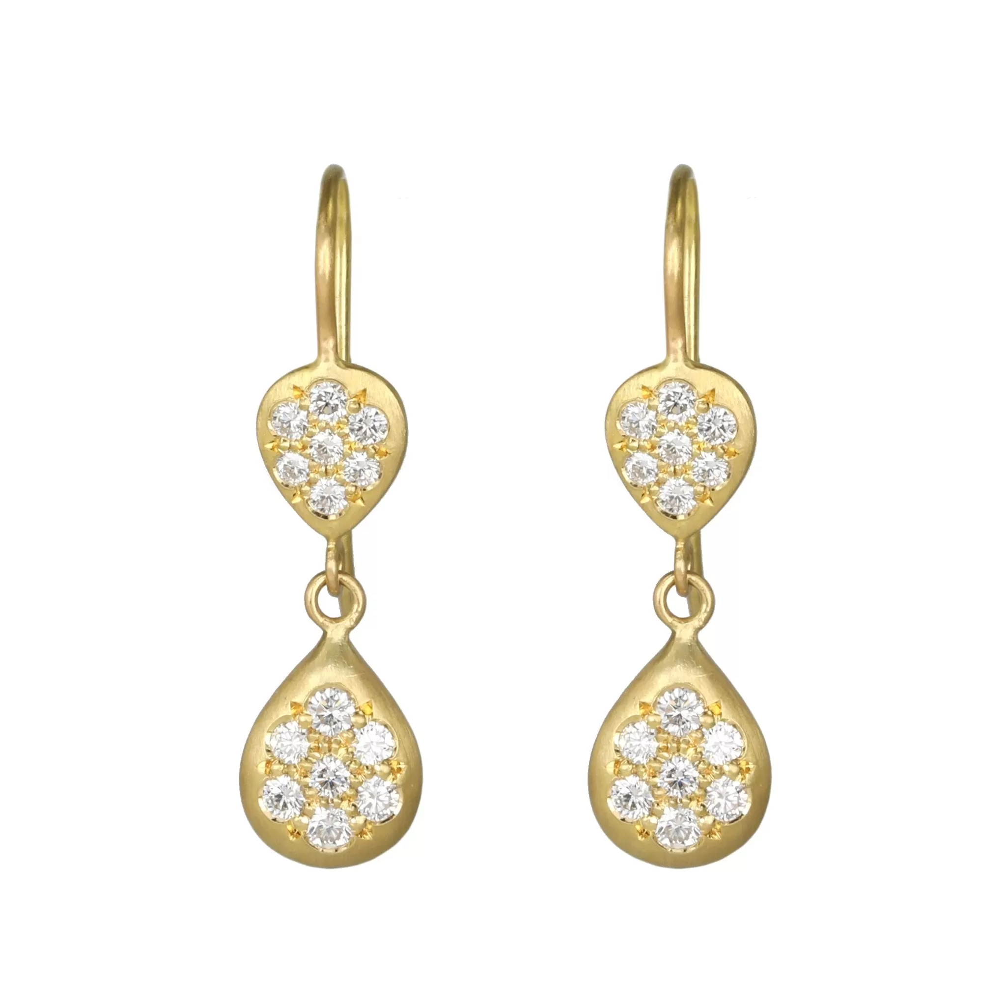 20K Gold Double Pear Shape Pave Diamond Up / Down Earrings