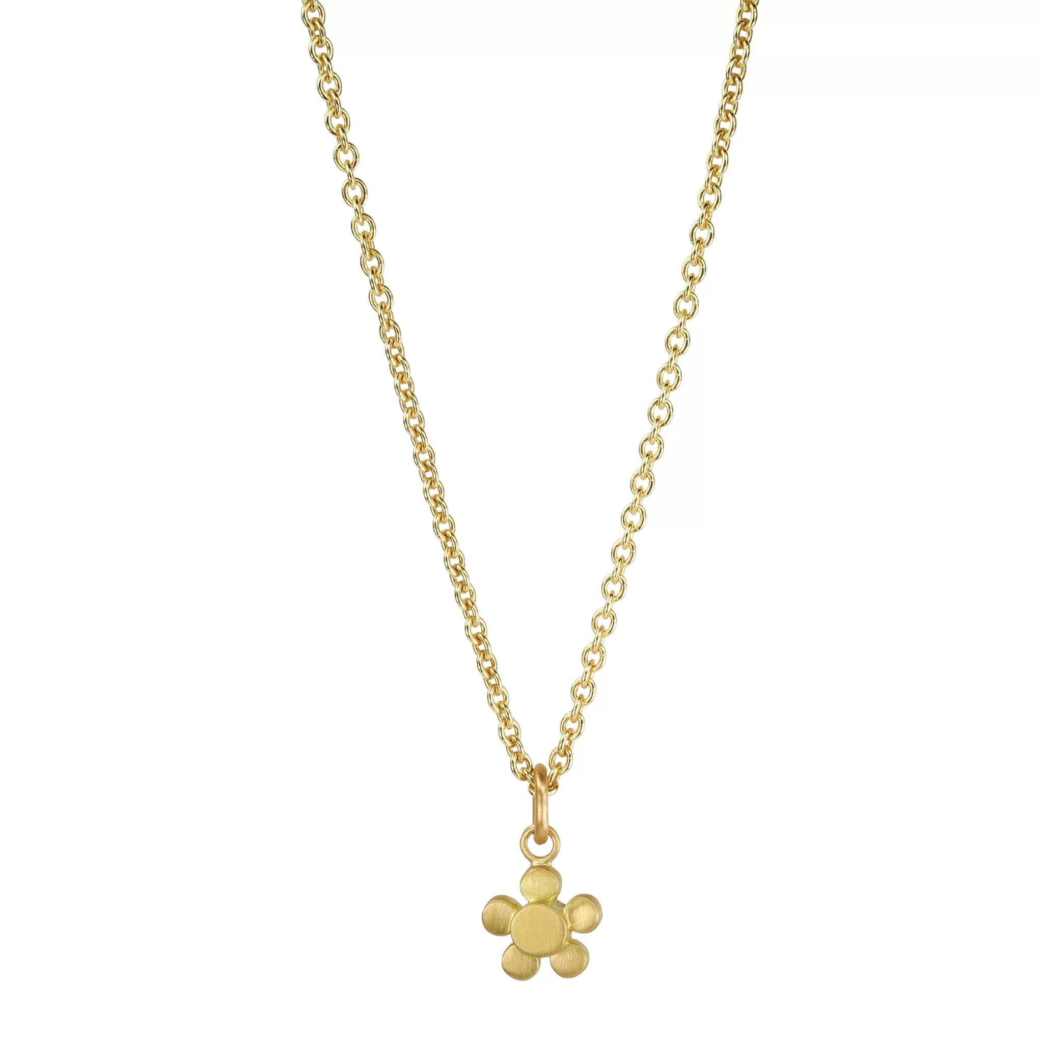 20K Gold Solid Flower Pendant with Five Round Petals