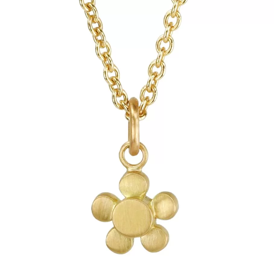 20K Gold Solid Flower Pendant with Five Round Petals