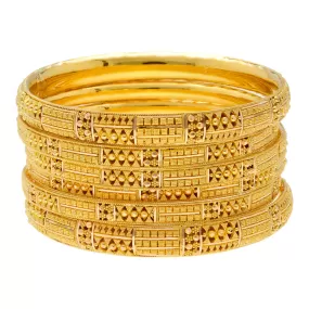 22K Yellow Gold Filigree Bangle Set of 6 (95.4 grams)