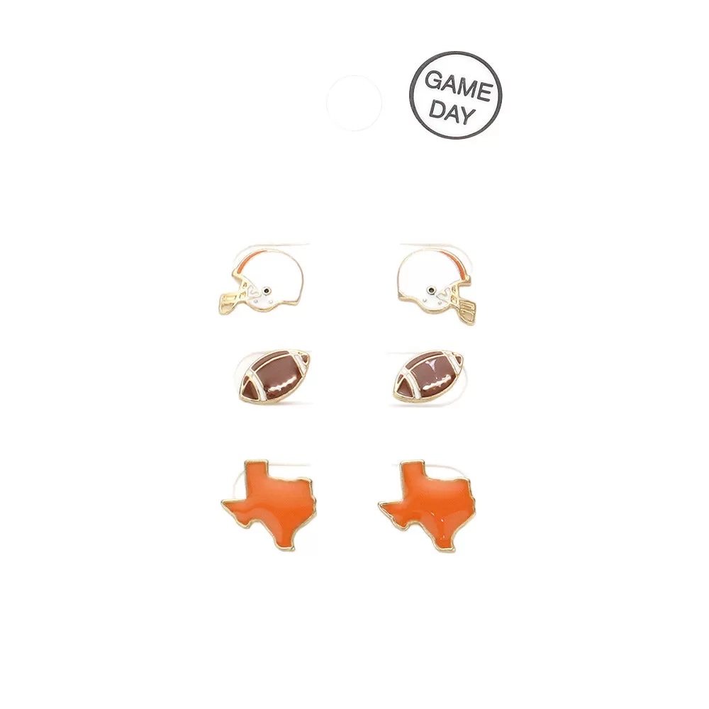 3Pairs Game Day Helmet Football Texas State Map Earrings