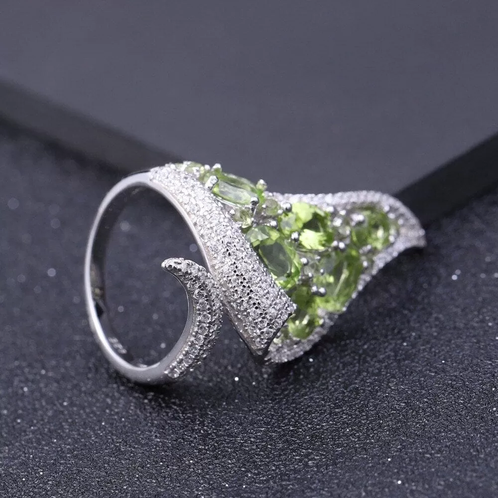 4.43Ct Irregular Shaped Peridot 925 Sterling Silver Resizable Ring