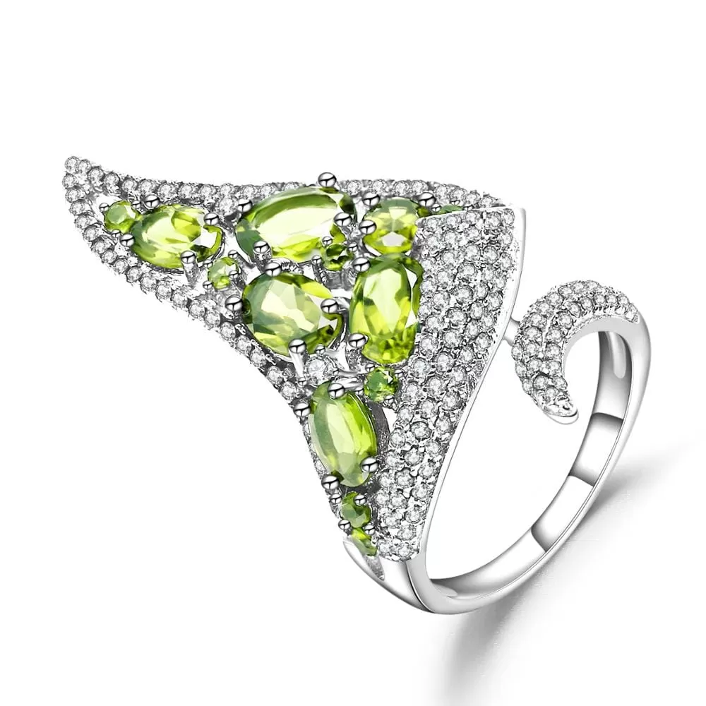 4.43Ct Irregular Shaped Peridot 925 Sterling Silver Resizable Ring