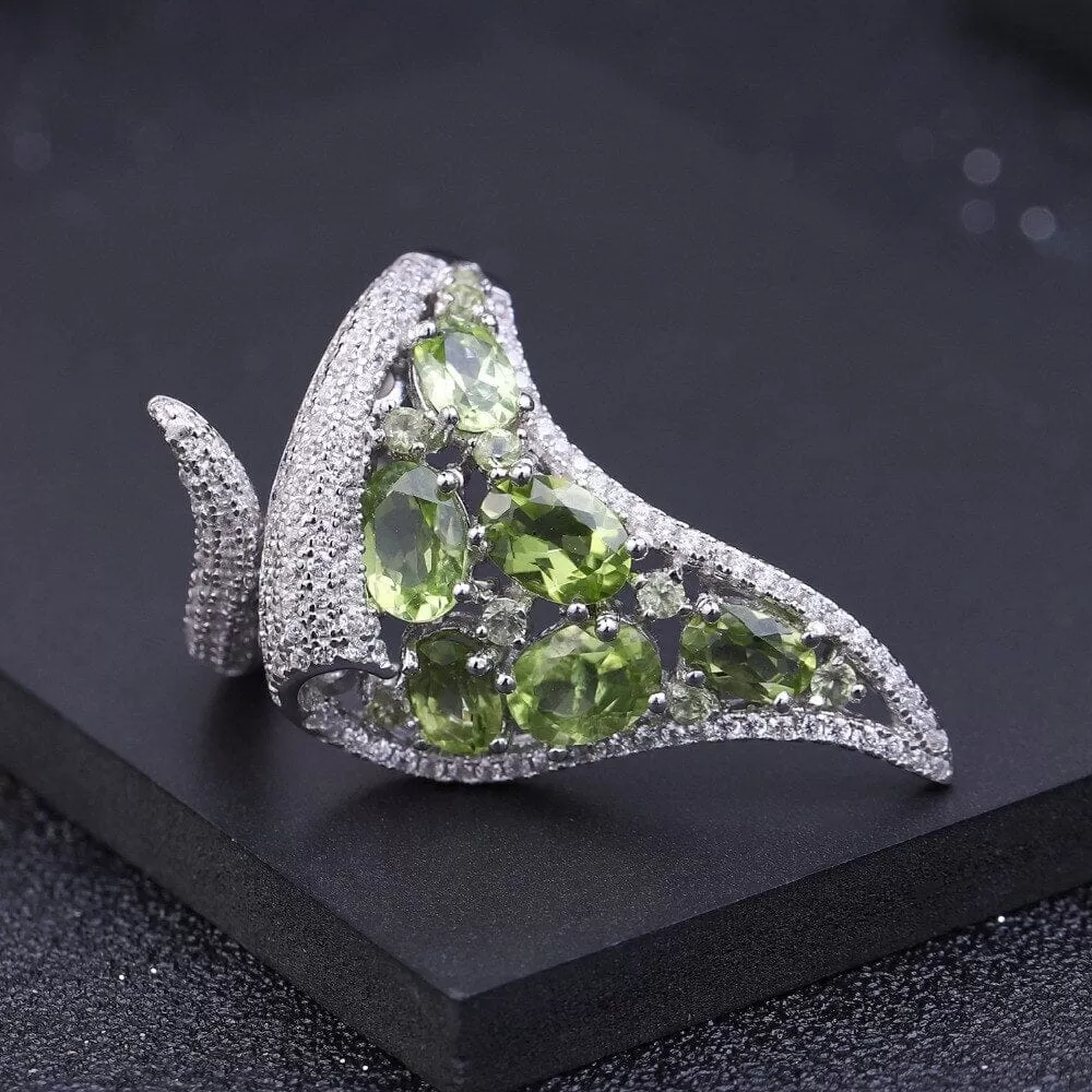 4.43Ct Irregular Shaped Peridot 925 Sterling Silver Resizable Ring