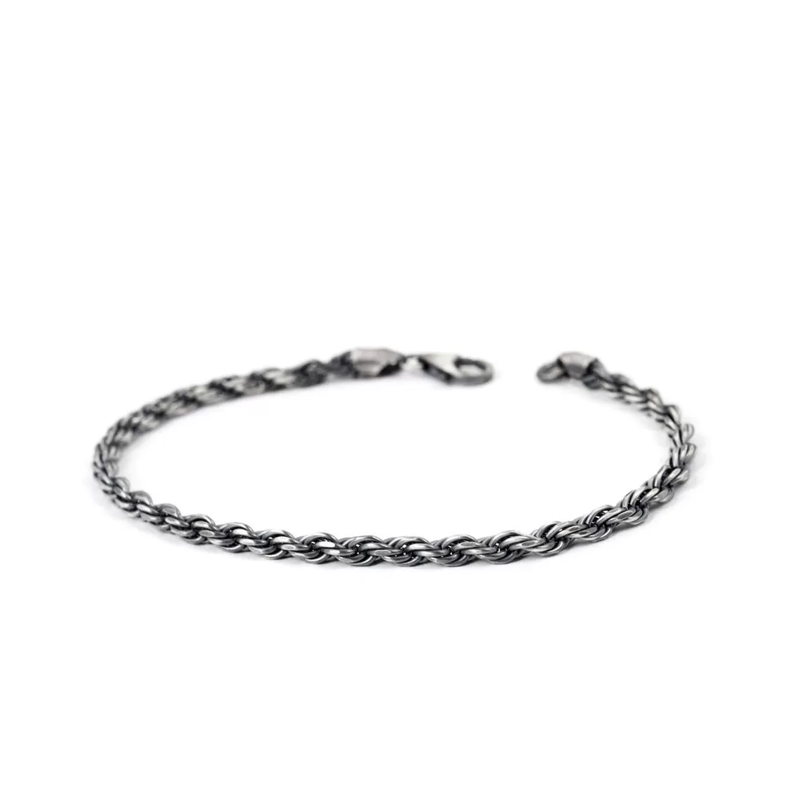 4mm Rope Link Men's Chain Bracelet Oxidized Sterling Silver 7.5 to 9 inch