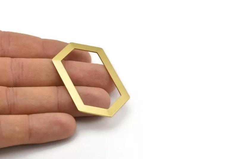 6 Raw Brass Hexagons (54x32x0.80mm) D0394 V107