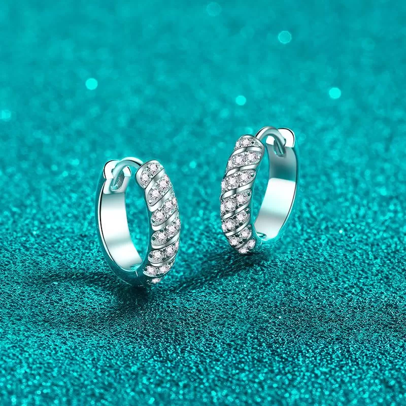 925 Sterling Silver Spiral Moissanite Huggie Earrings