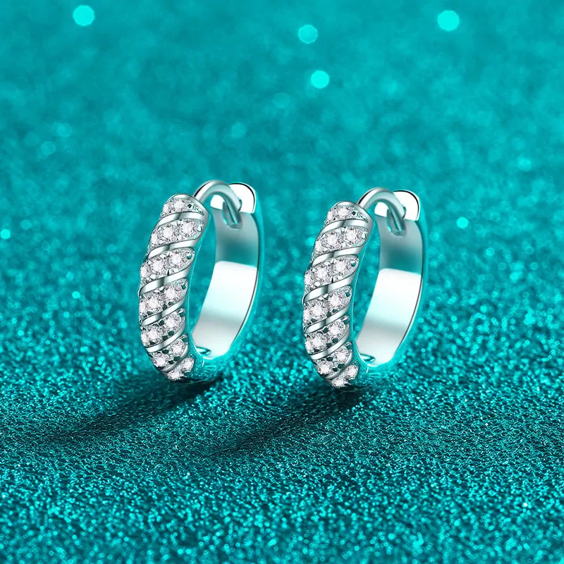 925 Sterling Silver Spiral Moissanite Huggie Earrings