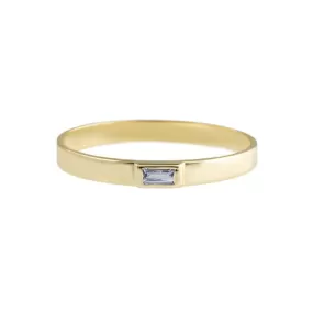 9K Gold Flat Stacking Ring with Bezel-Set Tanzanite Baguette