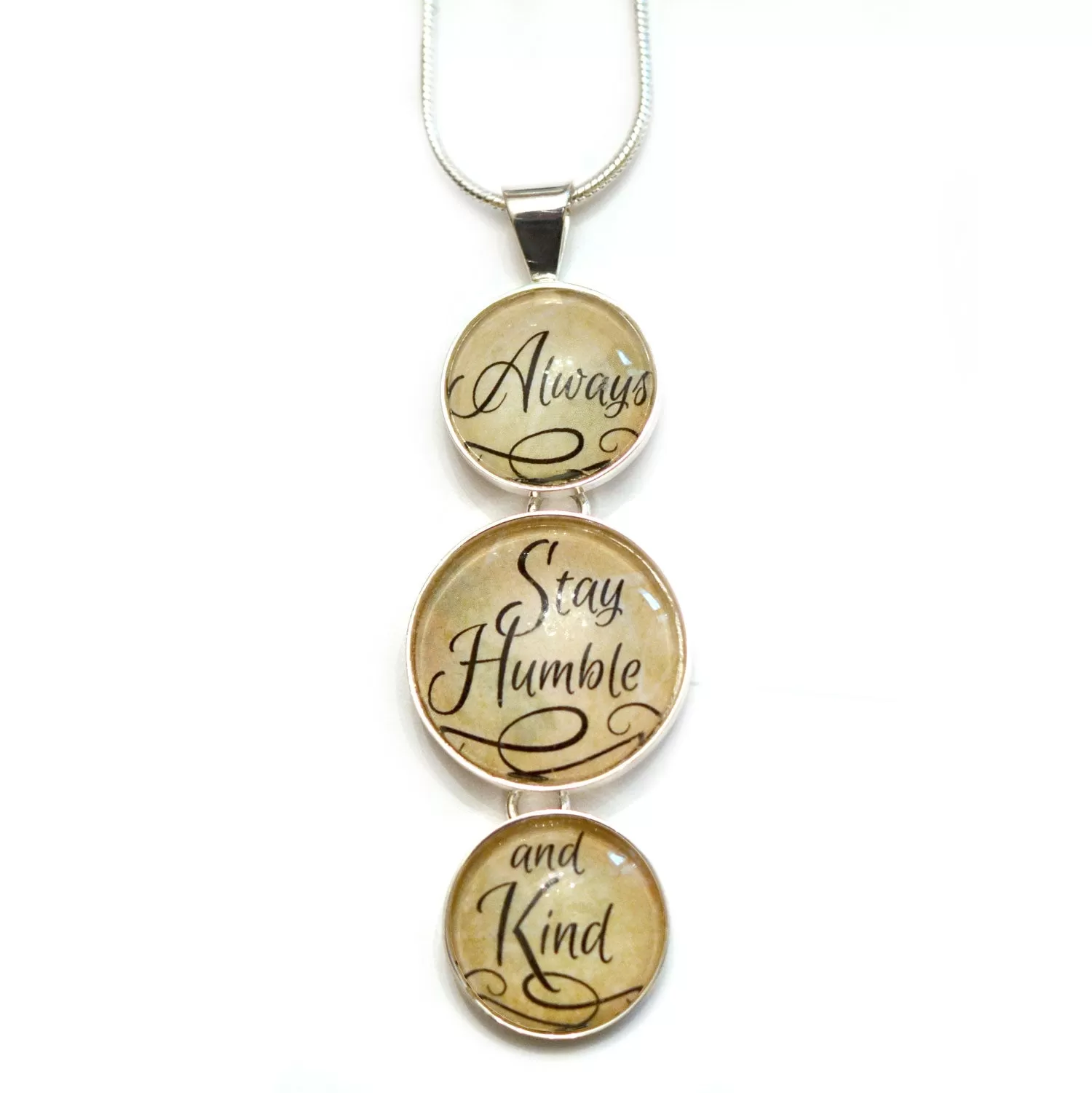 Always Stay Humble and Kind Silver-Plated 3-Tiered Christian Pendant Necklace