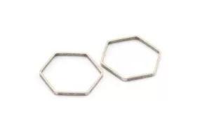 Antique Silver Hexagon Charm, 12 Antique Silver Plated Hexagon Ring Charms (25x0.8x2mm) Bs 1189 H0206