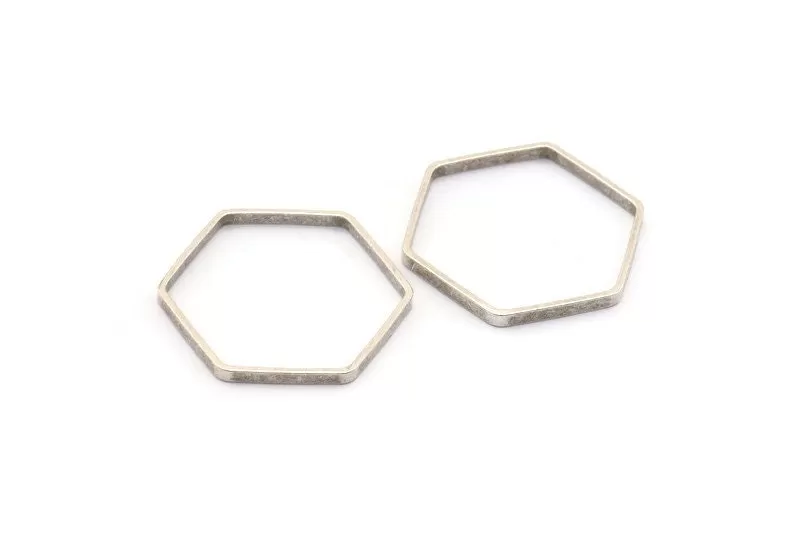 Antique Silver Hexagon Charm, 12 Antique Silver Plated Hexagon Ring Charms (25x0.8x2mm) Bs 1189 H0206