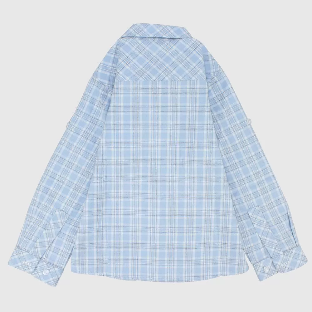 Baby Blue Checkered Long-Sleeved Shirt