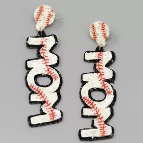 Baseball Mom Glitter Drop Earrings