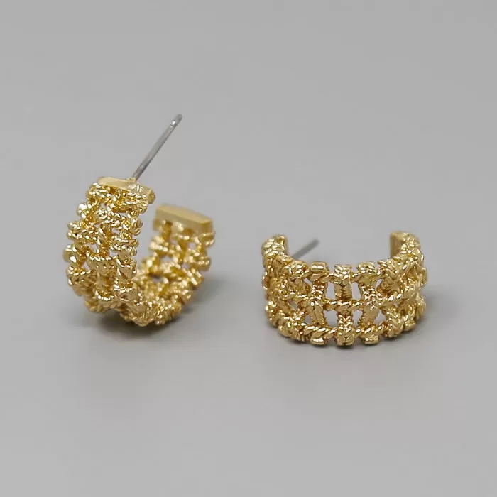 Basket Weave Textured Metal Hoop  Earrings