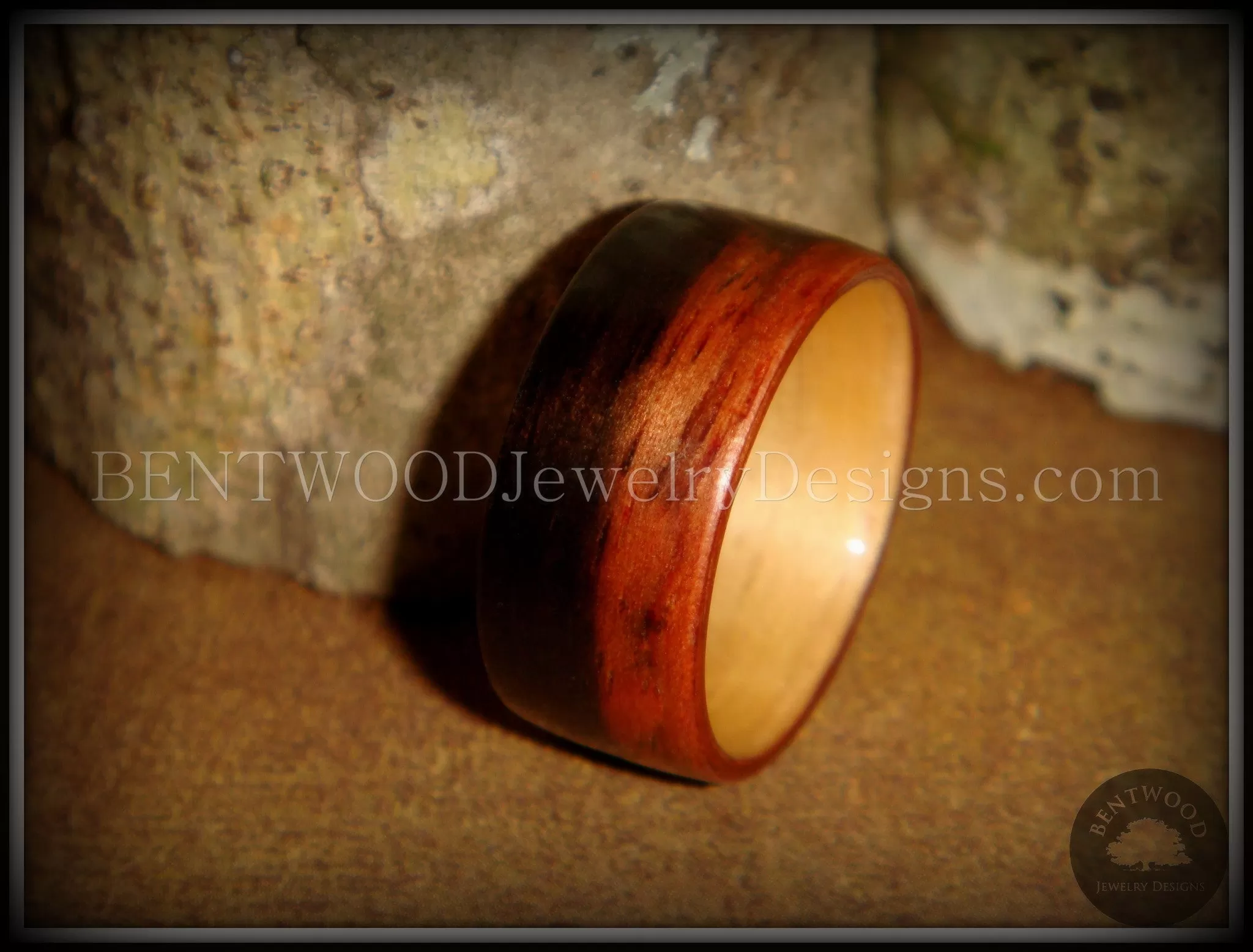 Bentwood Ring - Macassar Ebony Wood Ring (Striped) with Maple Liner using Bentwood Process