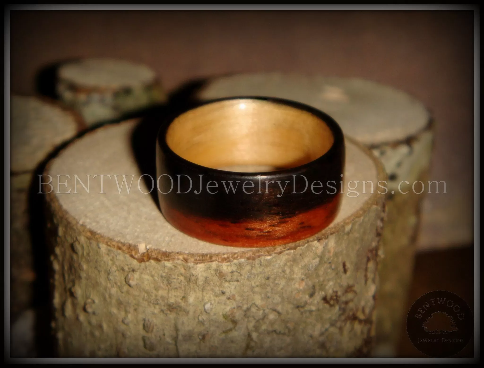 Bentwood Ring - Macassar Ebony Wood Ring (Striped) with Maple Liner using Bentwood Process