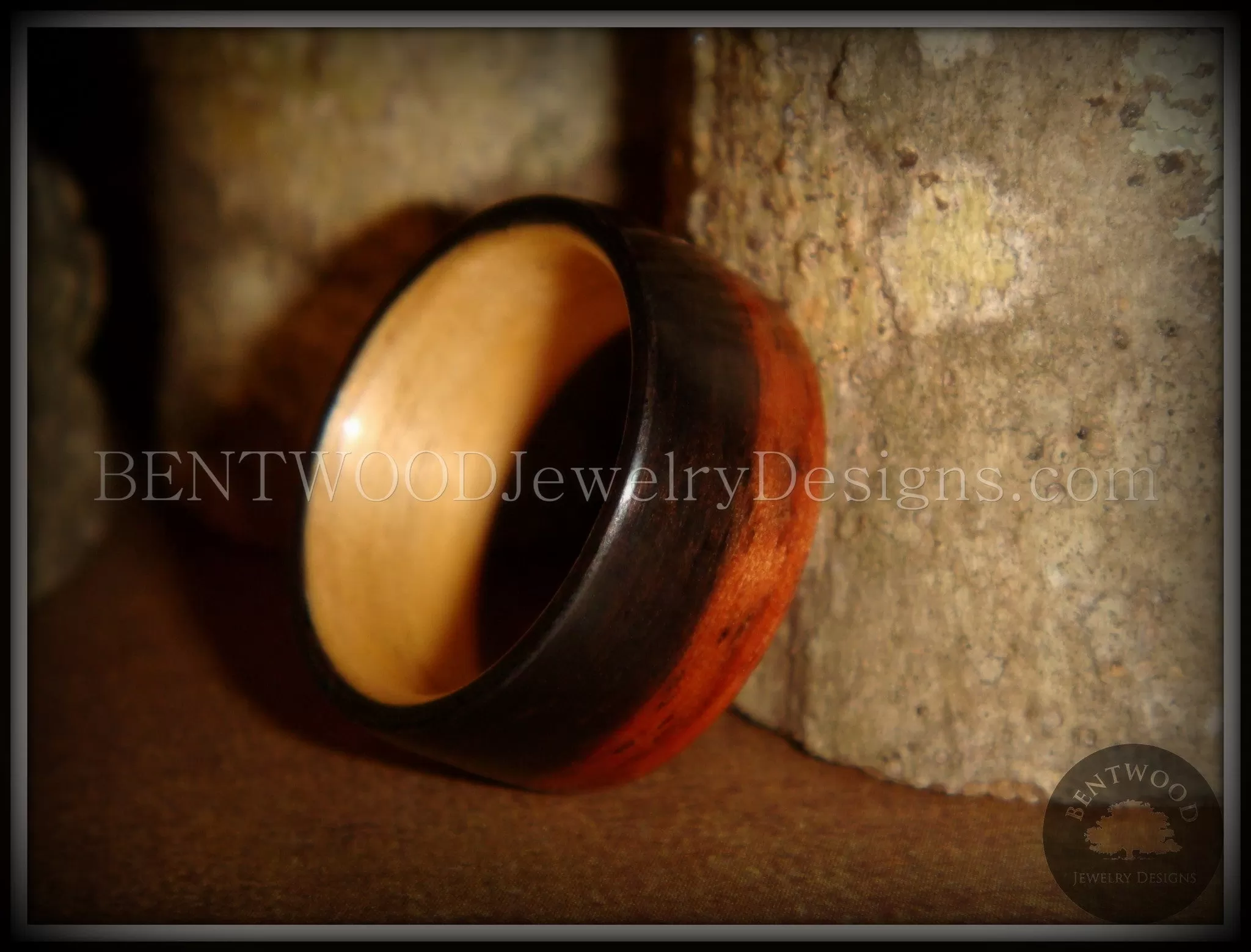 Bentwood Ring - Macassar Ebony Wood Ring (Striped) with Maple Liner using Bentwood Process