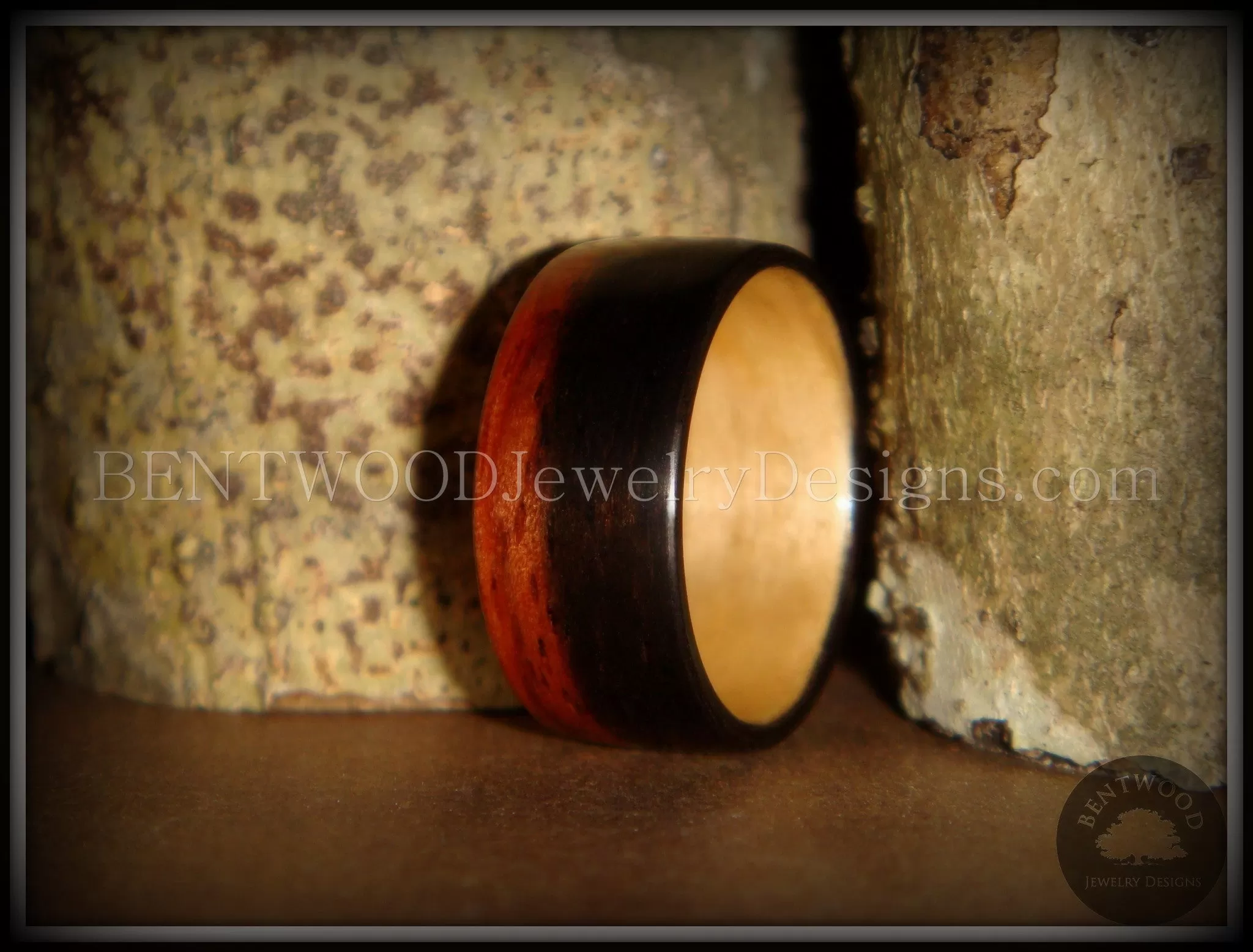 Bentwood Ring - Macassar Ebony Wood Ring (Striped) with Maple Liner using Bentwood Process