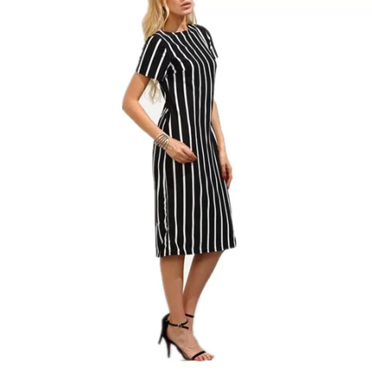 Black & White Stripe Midi Dress