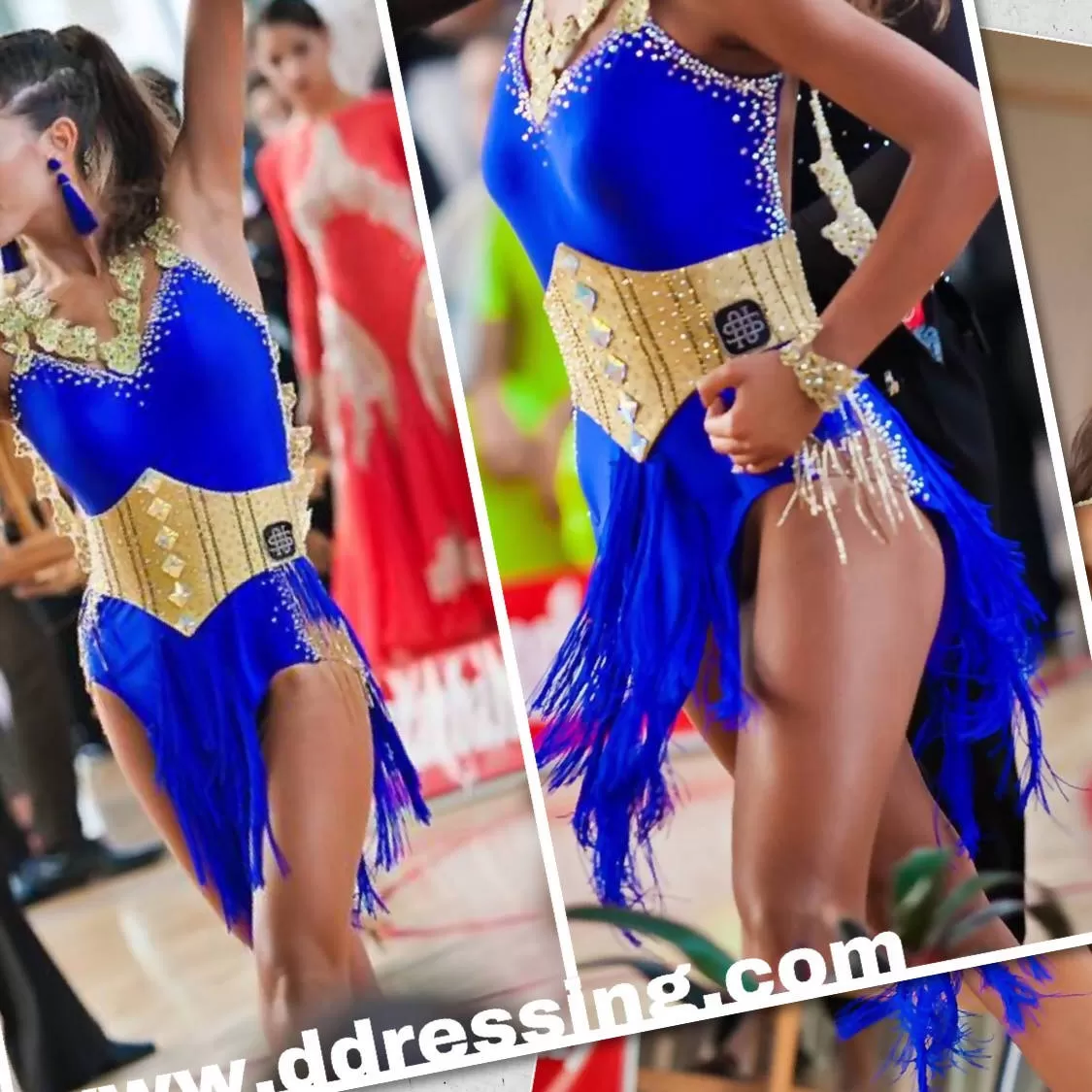 Blue and Gold Latin Dress with Accented Belt