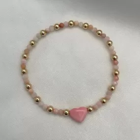 Blush Heart and Gemstone Bead Bracelet Gold Fill