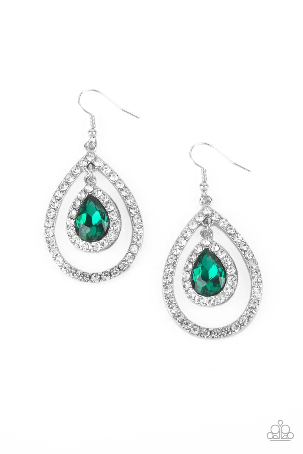 Blushing Bride Green & White Rhinestone Earrings - Paparazzi Accessories