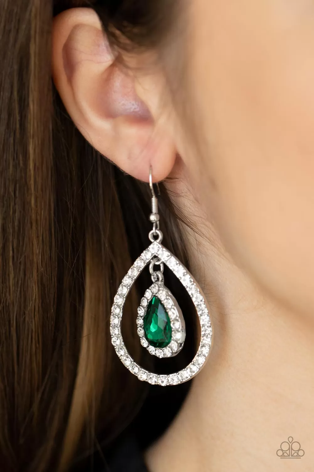 Blushing Bride Green & White Rhinestone Earrings - Paparazzi Accessories