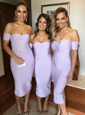 Bodycon Mid-Calf Lavender Satin Bridesmaid Dress