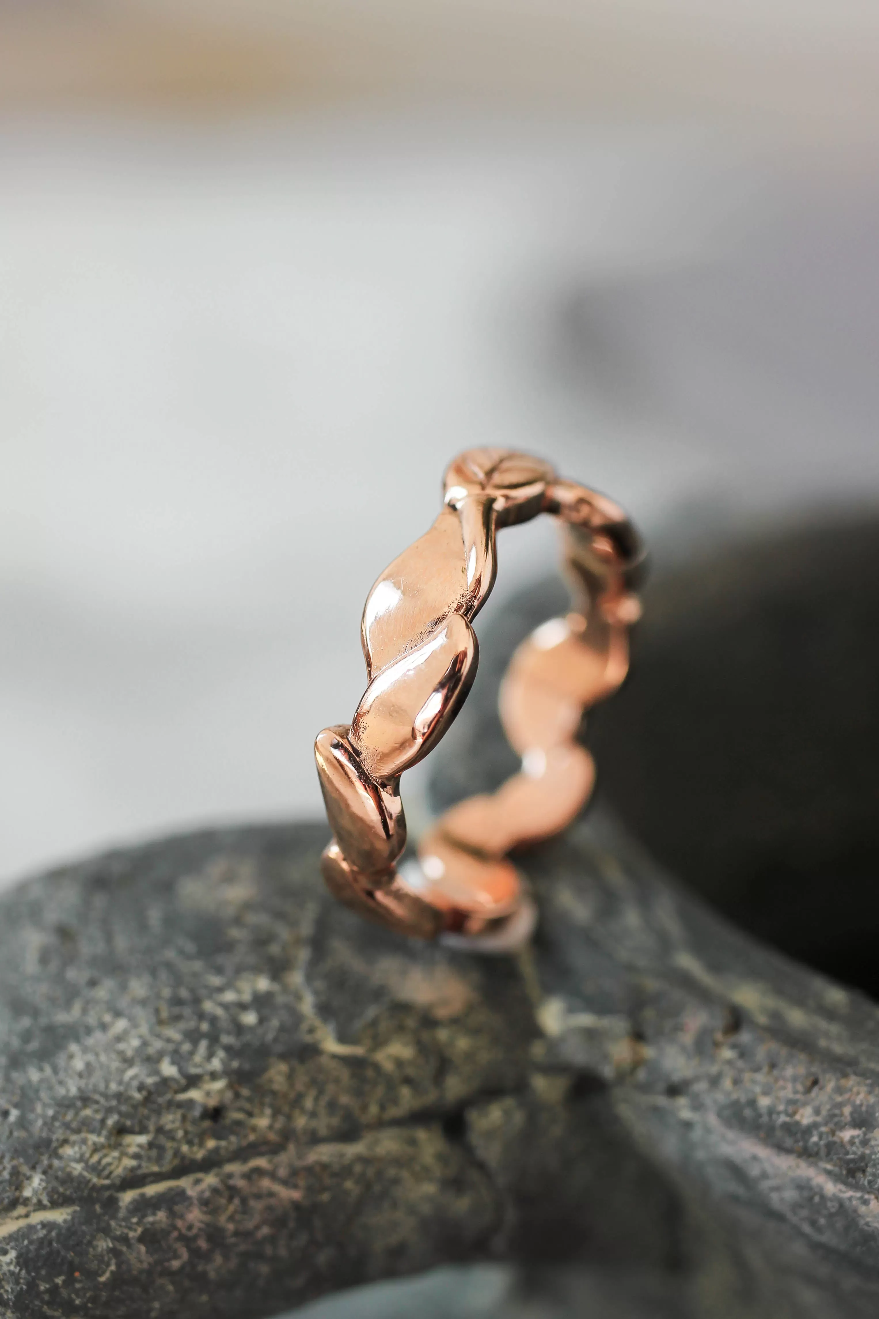 Bold leaves wedding band for man, nature ring for him