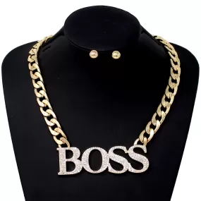 BOSS Rhinestone Pave Pendant Short Statement Necklace