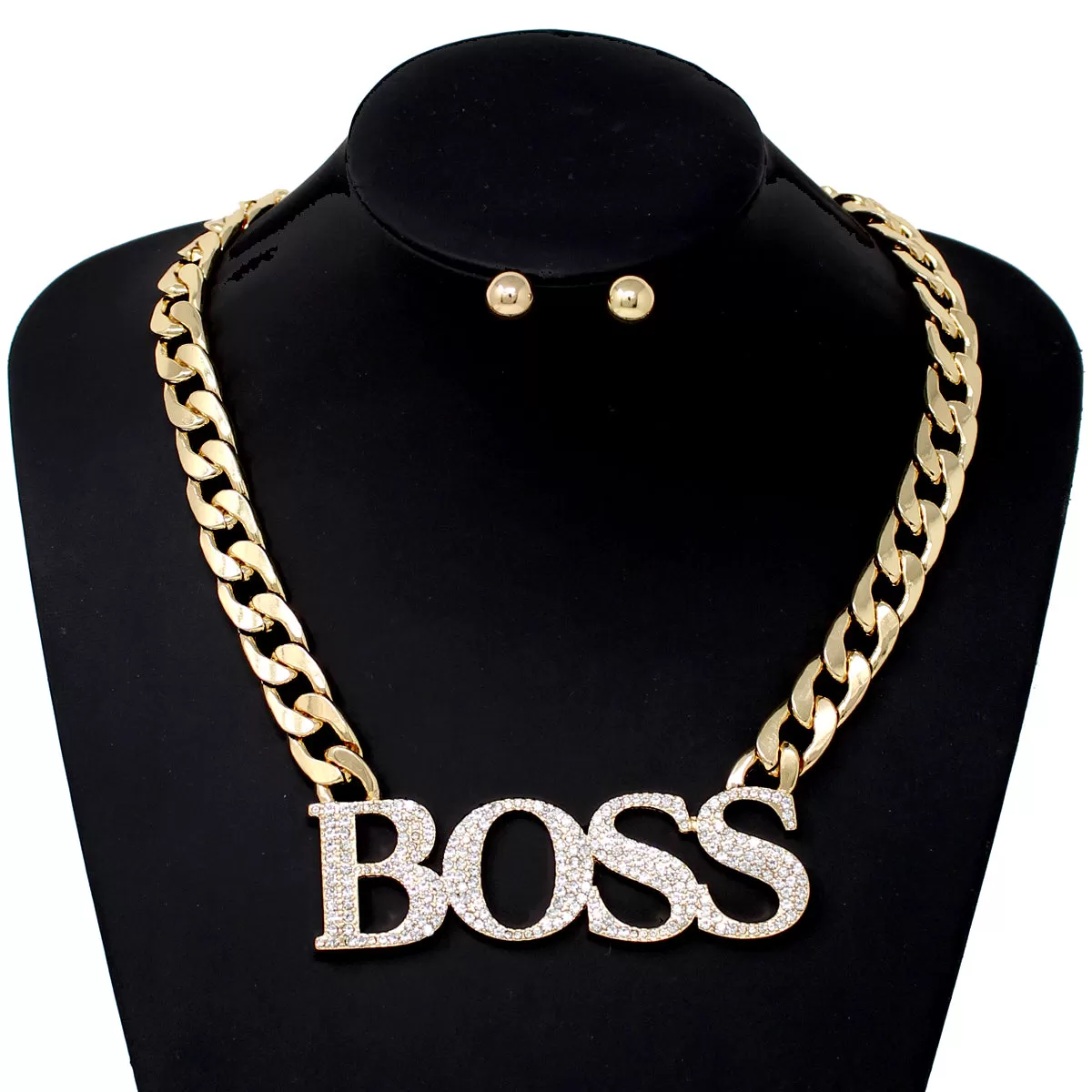 BOSS Rhinestone Pave Pendant Short Statement Necklace