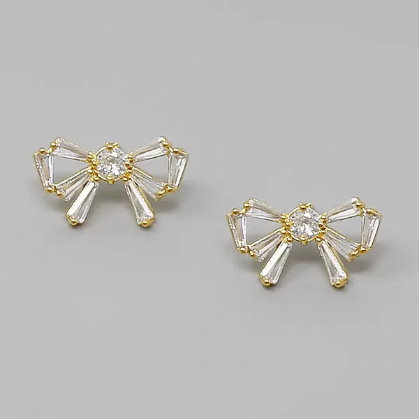 Bow CZ Pave Stud Earrings