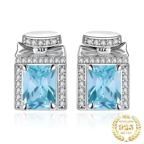 Bow Knot 5.4ct Aquamarine 925 Sterling Silver Stud Earrings